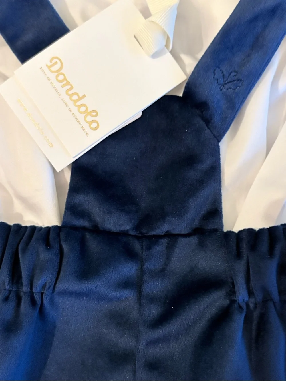 NWT Dondolo Baby Boys Christopher Blue Velvet Overall Set 6 Months 2 Pce Romper